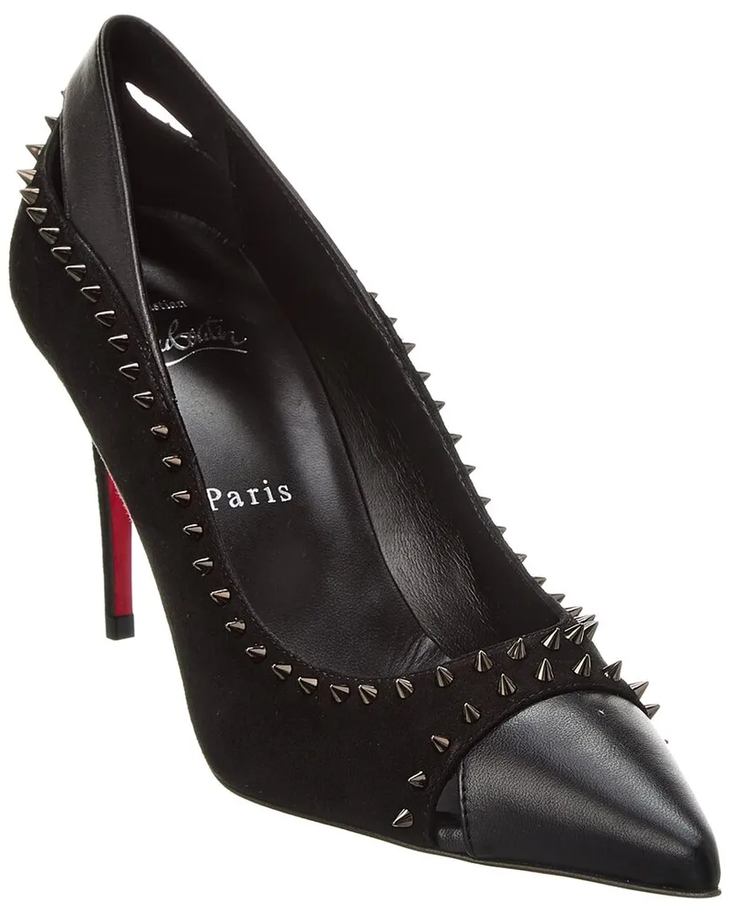Christian Louboutin Duvette Spikes 85 Leather & Suede Pump Black