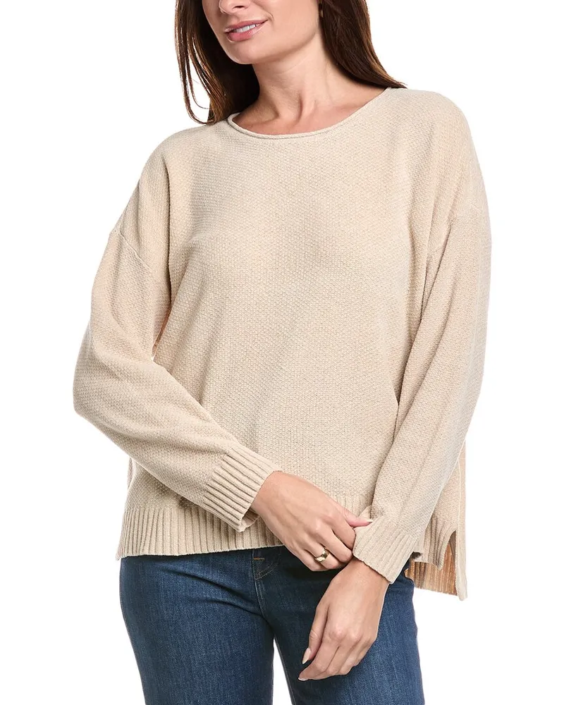 Eileen Fisher Chenille Jewel Neck Sweater Brown