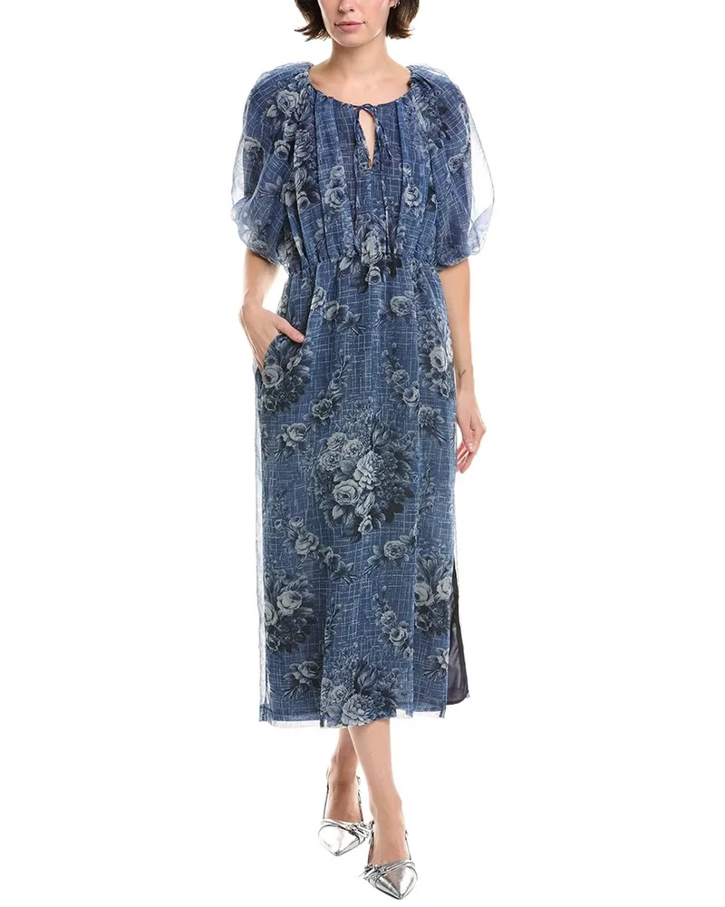 Rebecca Taylor Floral Midi Dress Blue