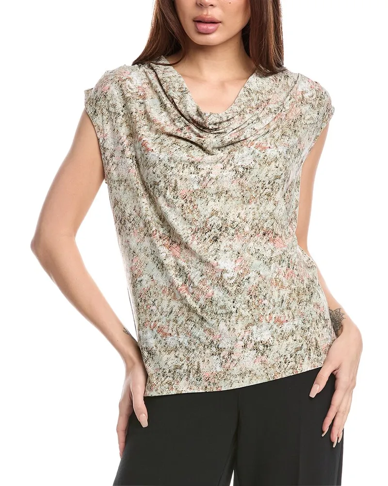 Anne Klein Pleated Cowl Neck Top Green