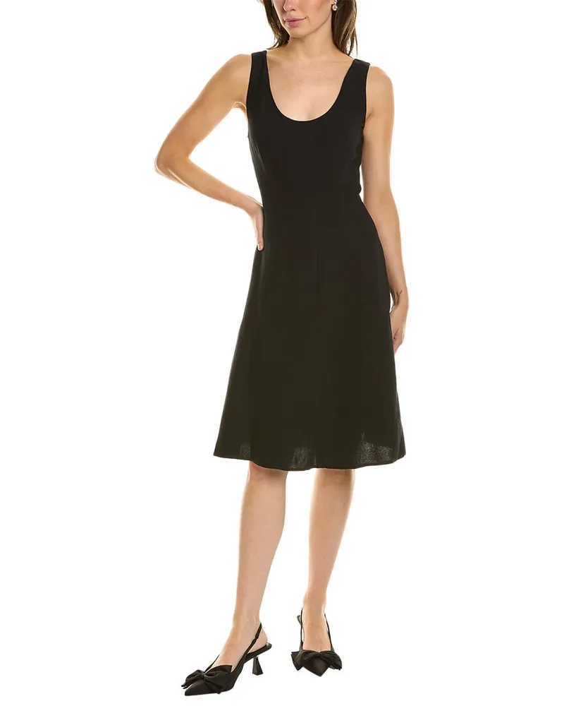 Vince Paneled Linen-Blend Tank A-Line Dress Black