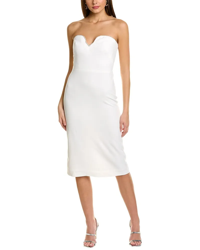 Monique Lhuillier Strapless Midi Dress White