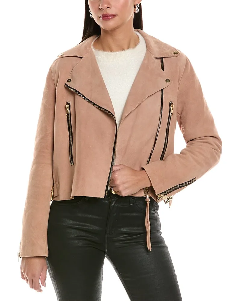 AllSaints Bales Suede Biker Jacket Pink