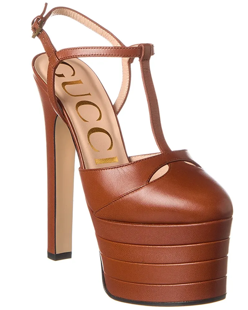 Gucci Leather Platform Pump Brown