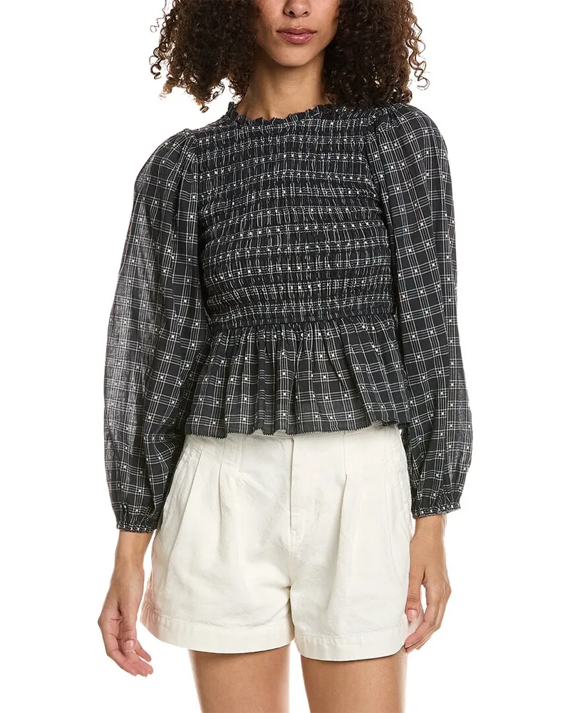 The Great The Contessa Linen-Blend Top Blue