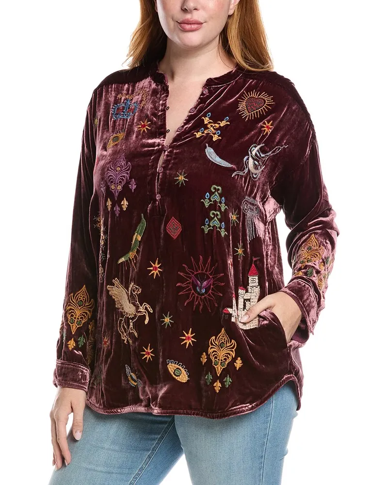 Johnny Was Belina Silk-Blend Tunic Red