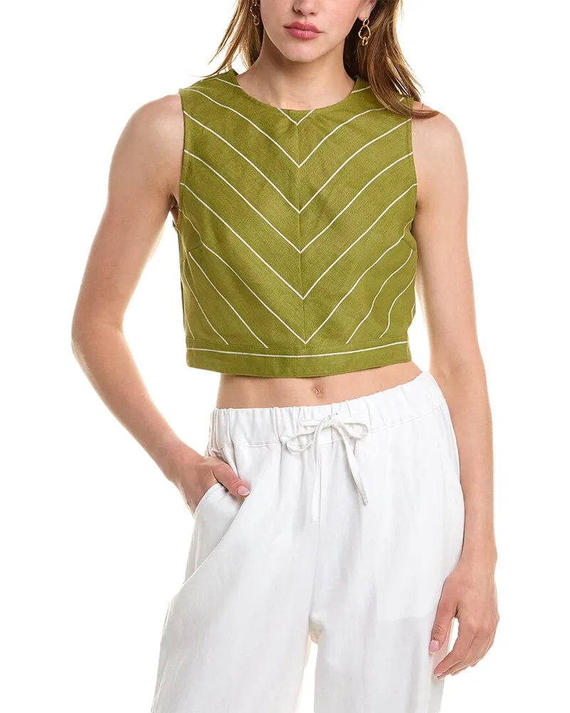 NICHOLAS Lucienne Linen-Blend Top Green