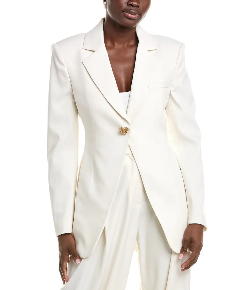 Oscar de la Renta Woven Wool & Silk-Blend Blazer White