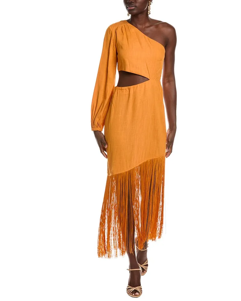 Le Superbe Fringe With Benefits Linen-Blend Maxi Dress Orange