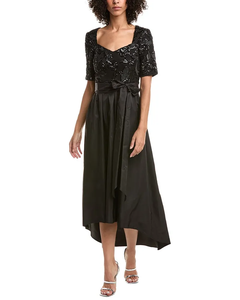 Adrianna Papell High-Low Midi Dress Black