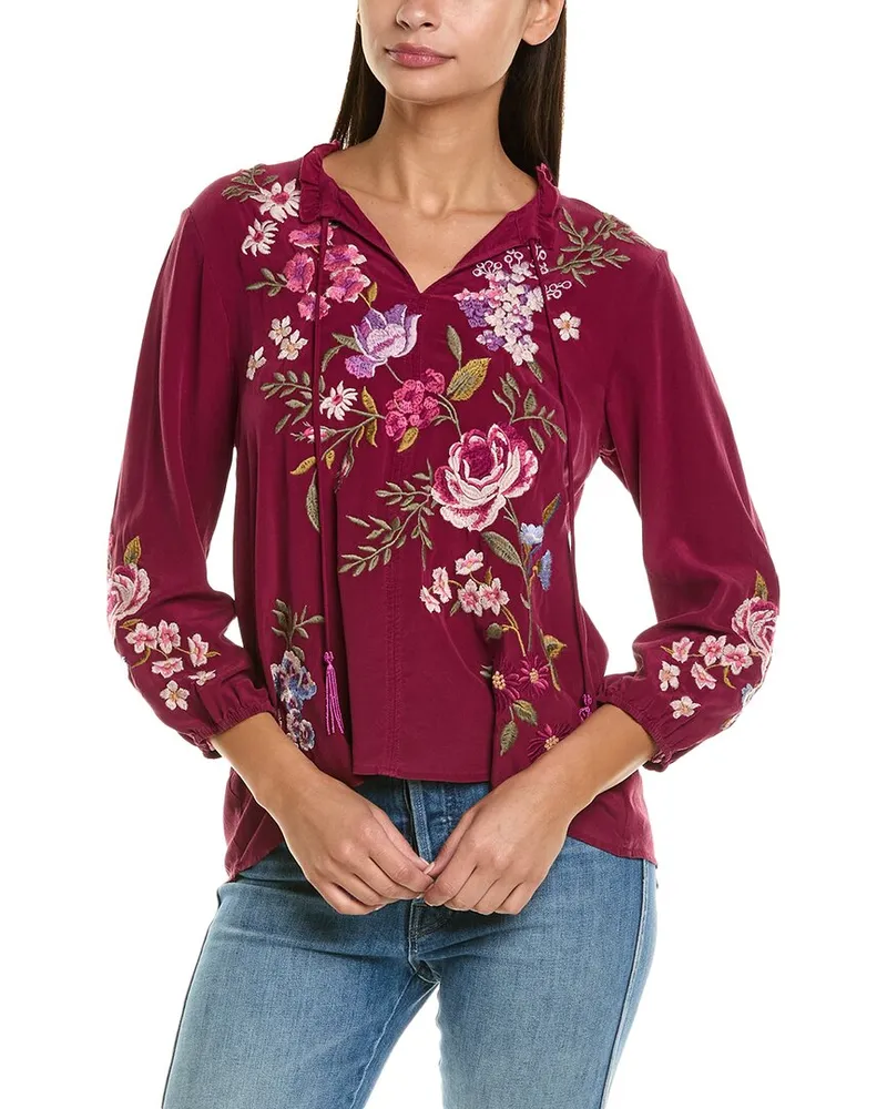 Johnny Was Field Silk Blouse Purple