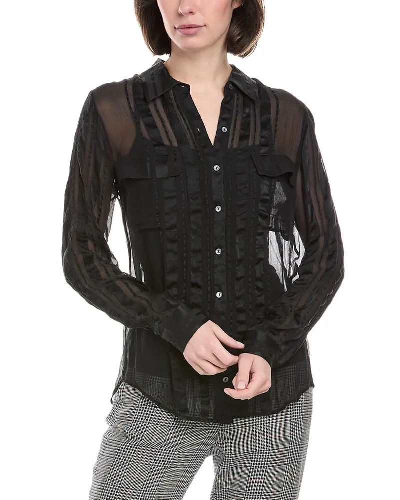 Le Superbe Ribbon Stripe Silk Shirt Black
