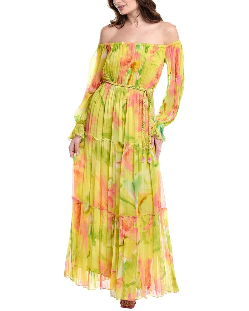 Hemant & Nandita Tiered Off-The-Shoulder Maxi Dress Green