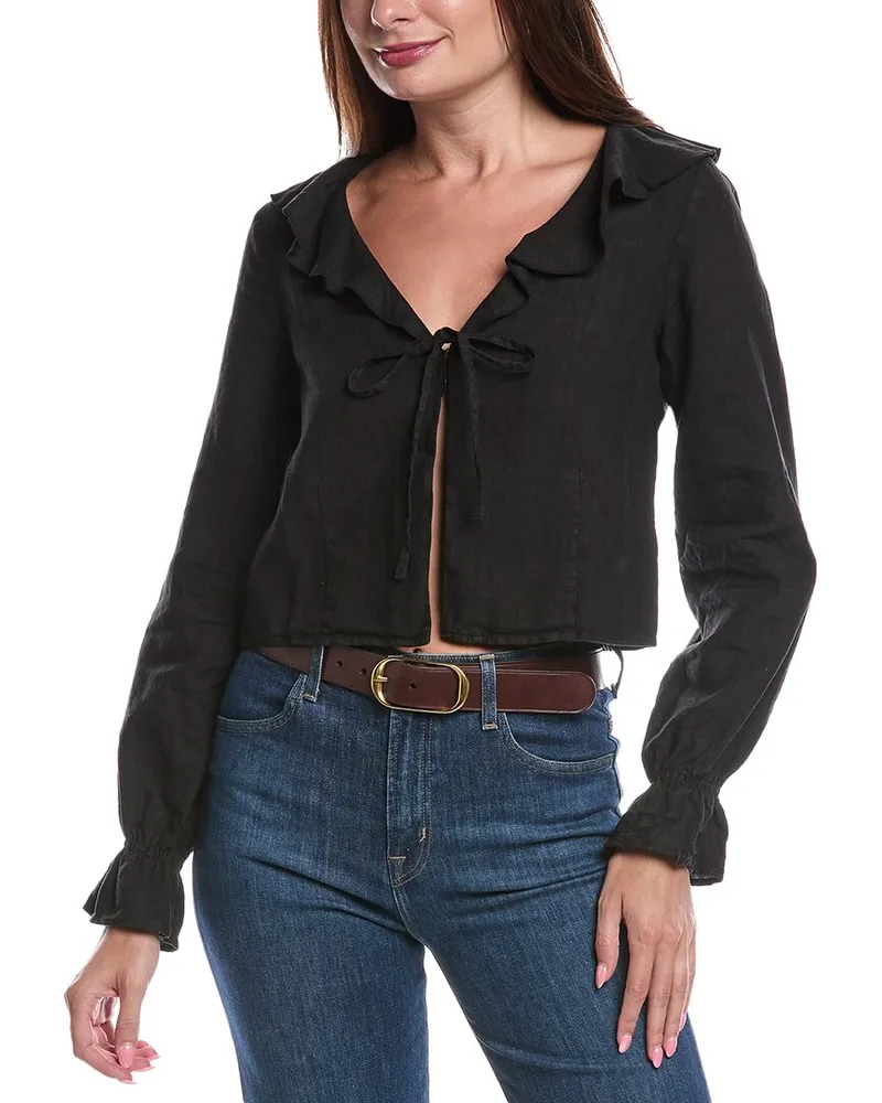 Nation Ltd Camila Ruffle Tie-Front Linen Top Black