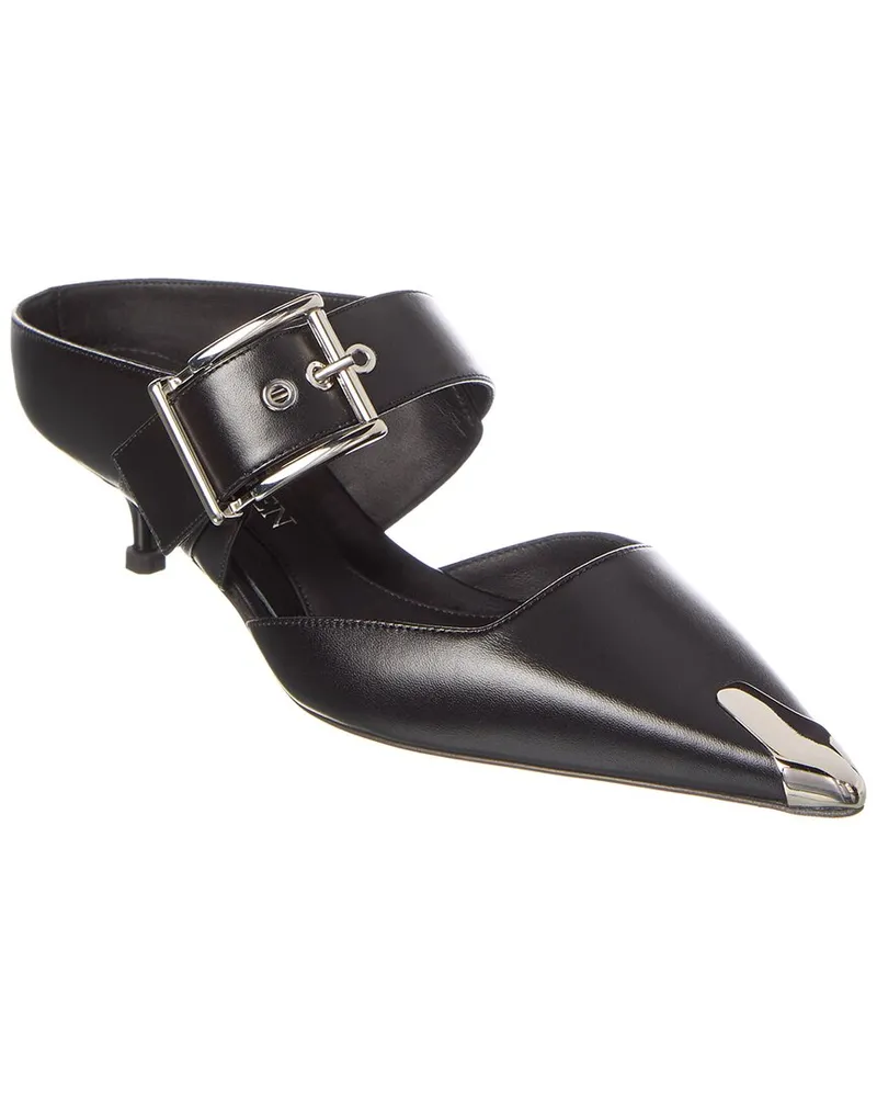 Alexander McQueen Punk Buckle Leather Mule Black