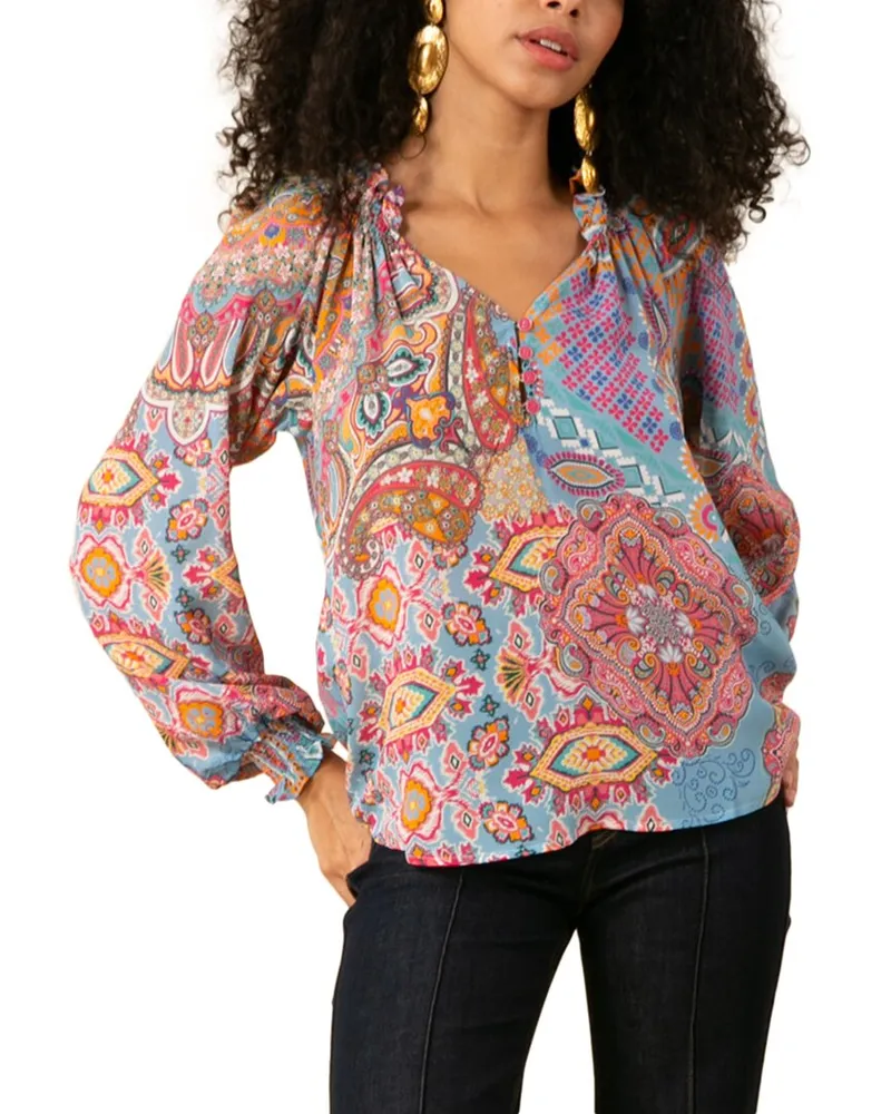 Hale Bob Laura Silk Blouse Blue