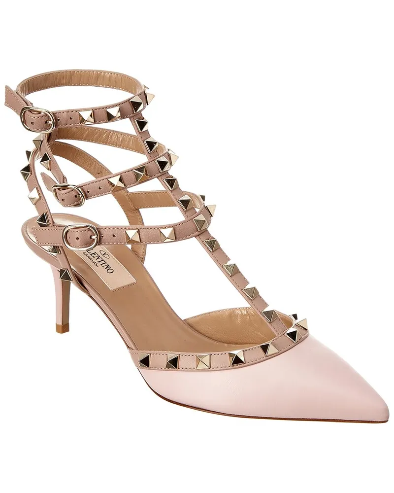 Valentino Garavani Rockstud Caged 65 Leather Ankle Strap Pump Nocolor