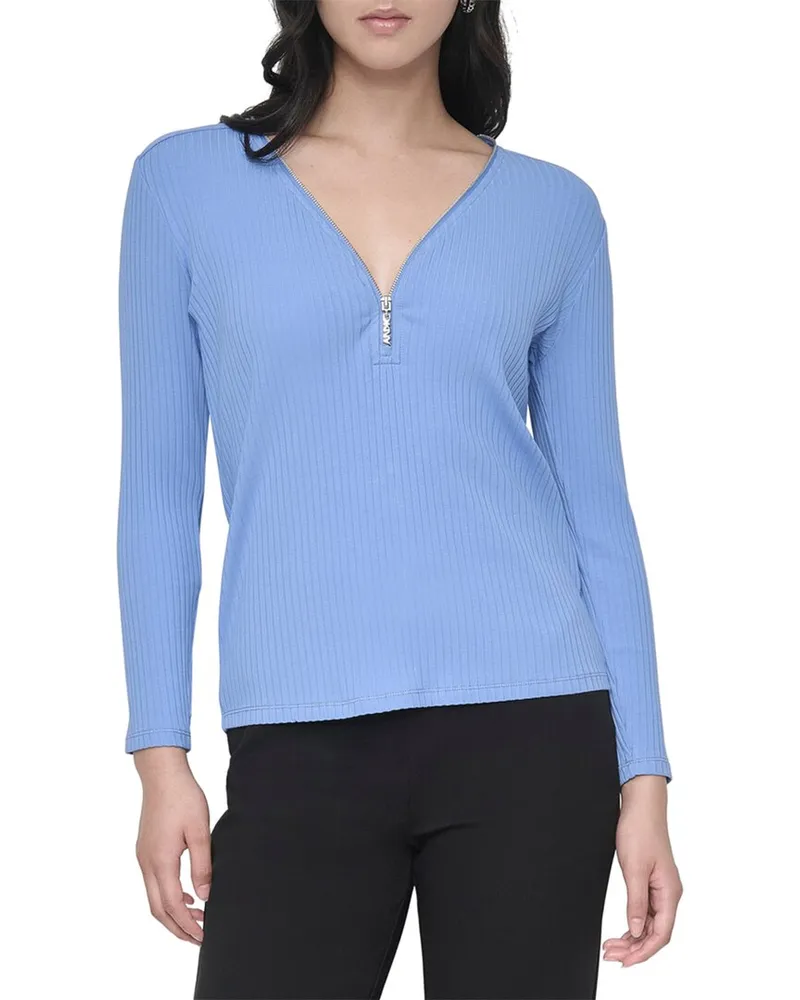DKNY Zip V-Neck Top Nocolor