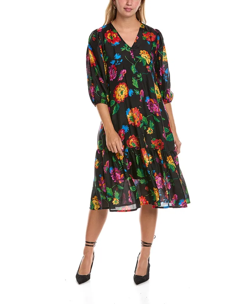 Johnny Was Ermyas Silk Midi Dress Black