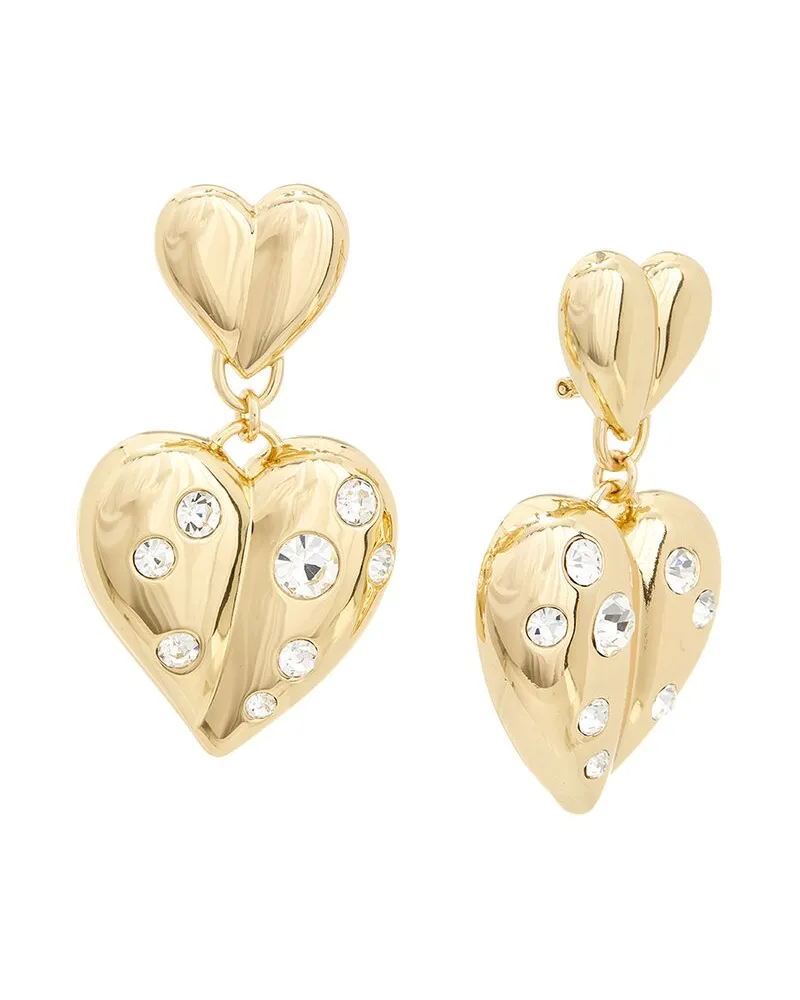 Carolina Herrera New York Molded Metal Heart Drop Clip-On Earrings Nocolor