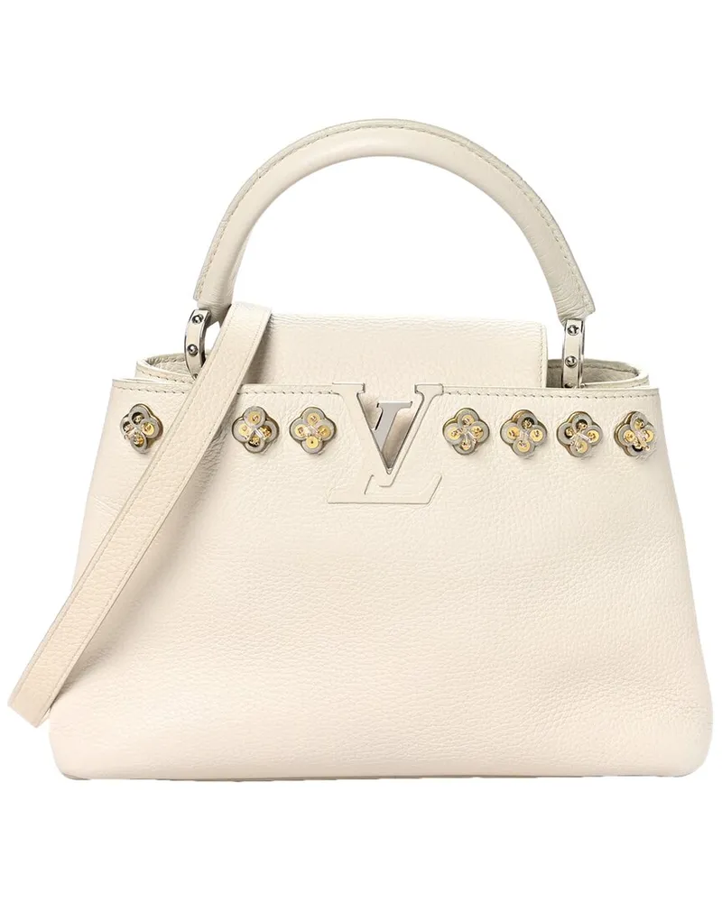 Louis Vuitton Blanc LV Taurillon Leather Floral Embellished Capucines PM  (Authentic Pre-Loved Nocolor