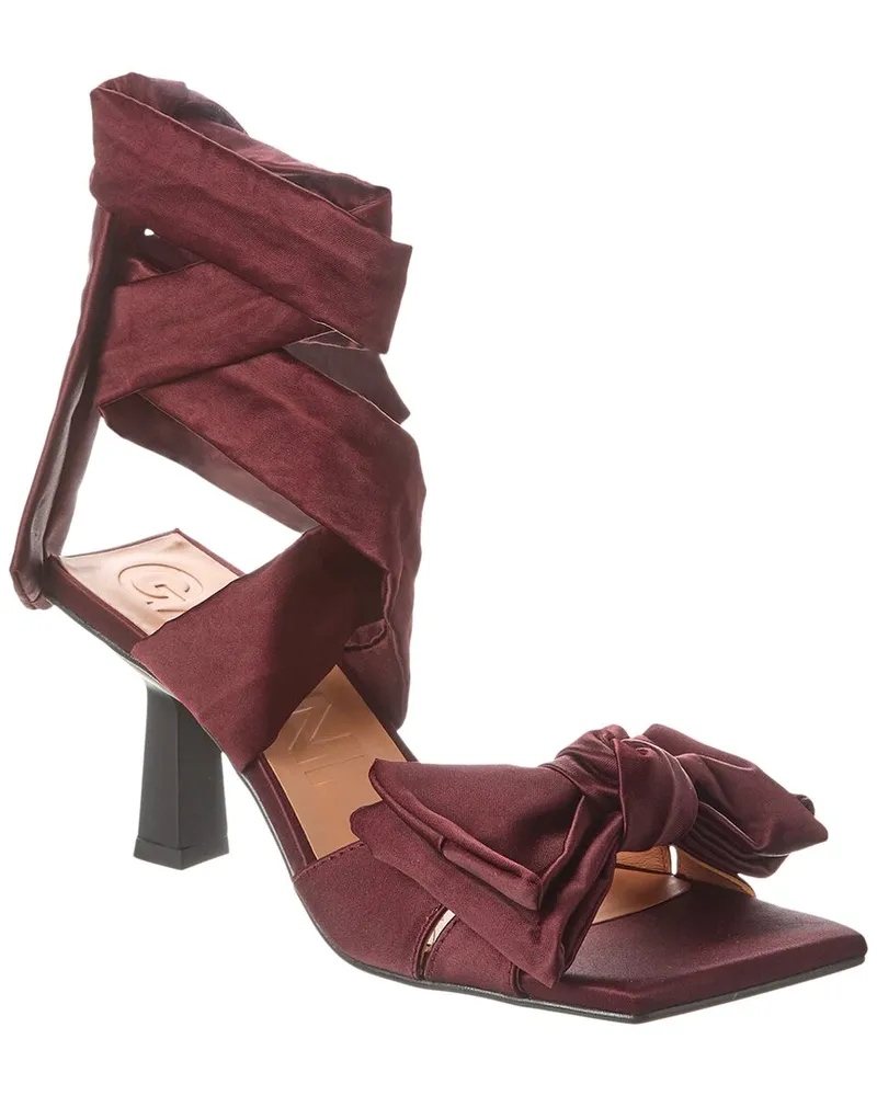 Ganni Soft Bow Satin Sandal Red