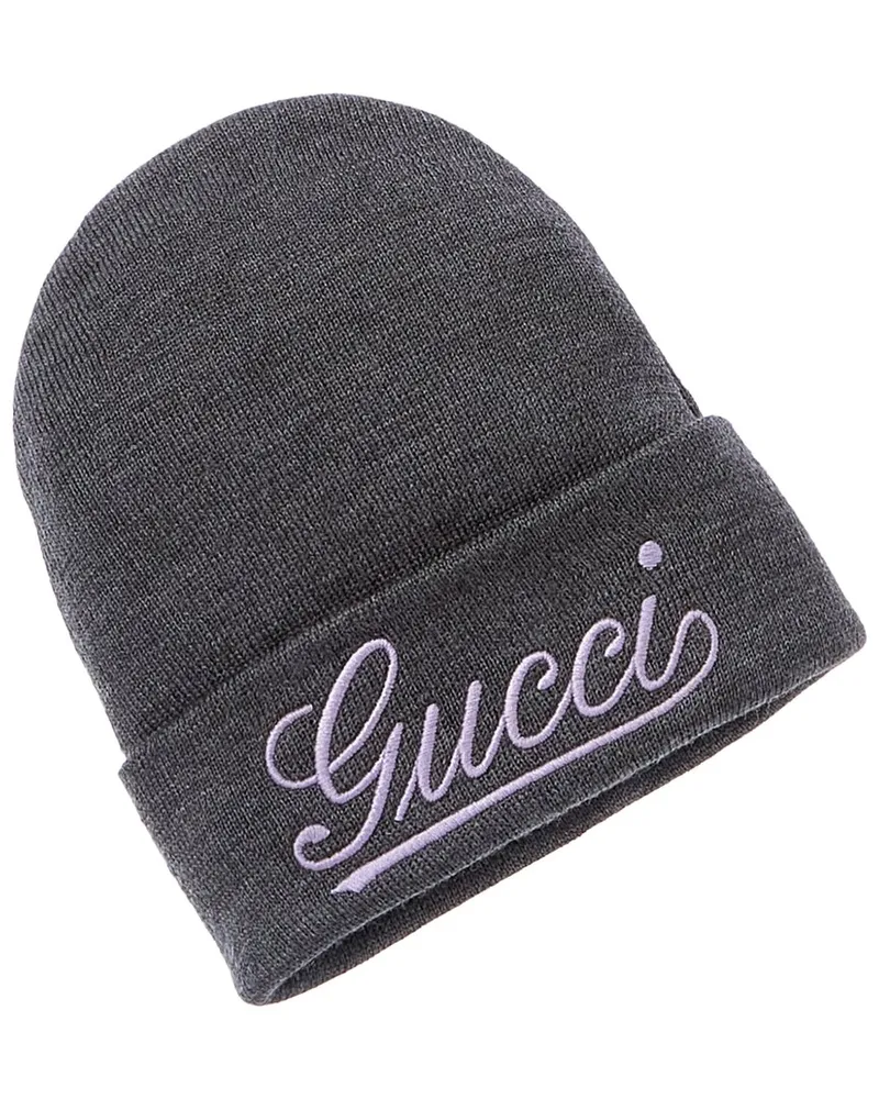 Gucci Logo Wool Beanie Grey