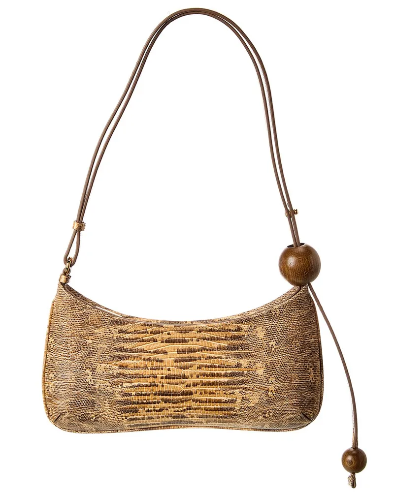 Jacquemus Le Bisou Perle Snake-Embossed Leather Hobo Bag Beige