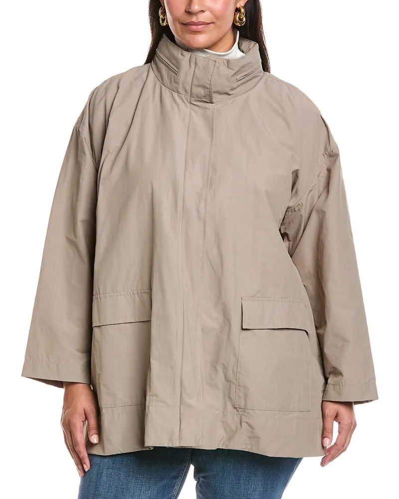 Eileen Fisher Plus Stand Collar Coat Grey