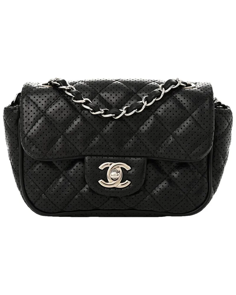 Chanel Black Lambskin Leather Perforated Mini Rectangular Flap (Authentic Pre-  Loved Nocolor