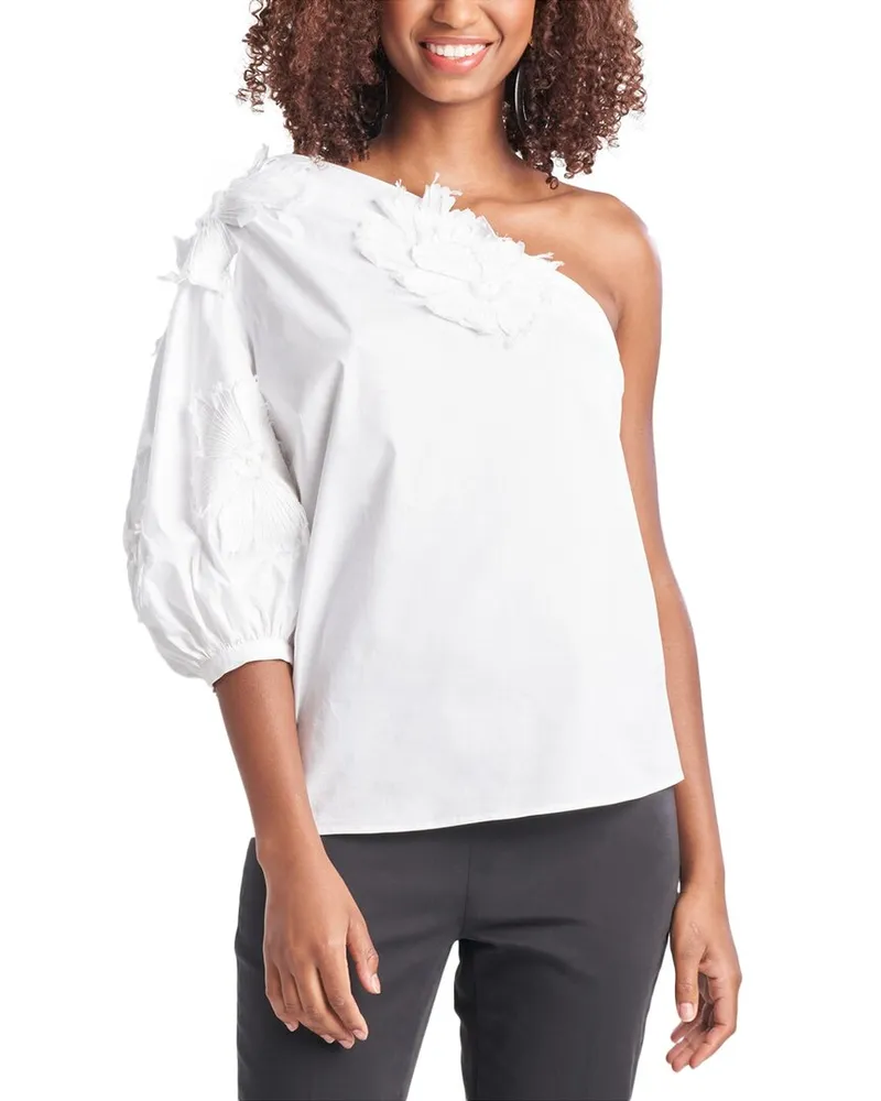 NATORI One-Shoulder Poplin Top White