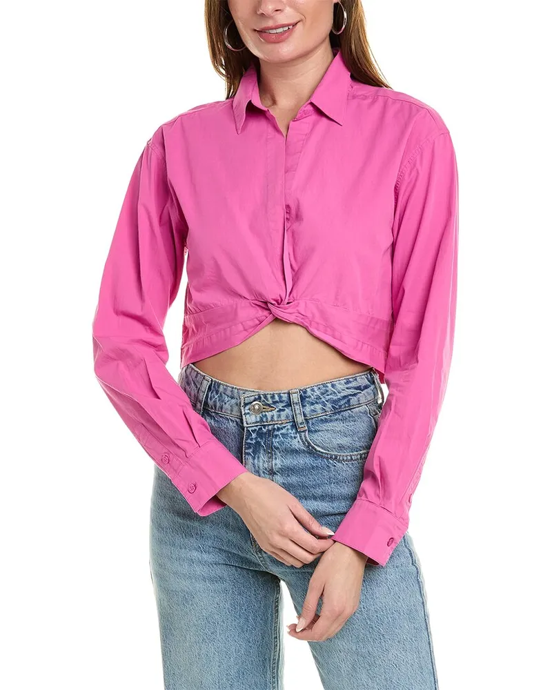 Monrow Poplin Twist Front Shirt Pink