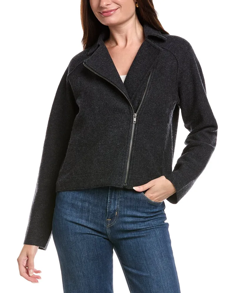 Eileen Fisher Petite Wool Moto Jacket Grey