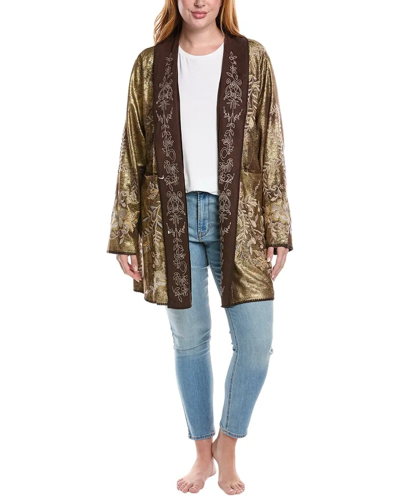 Johnny Was Plus Biya A-Line Metallic Sweater Gold