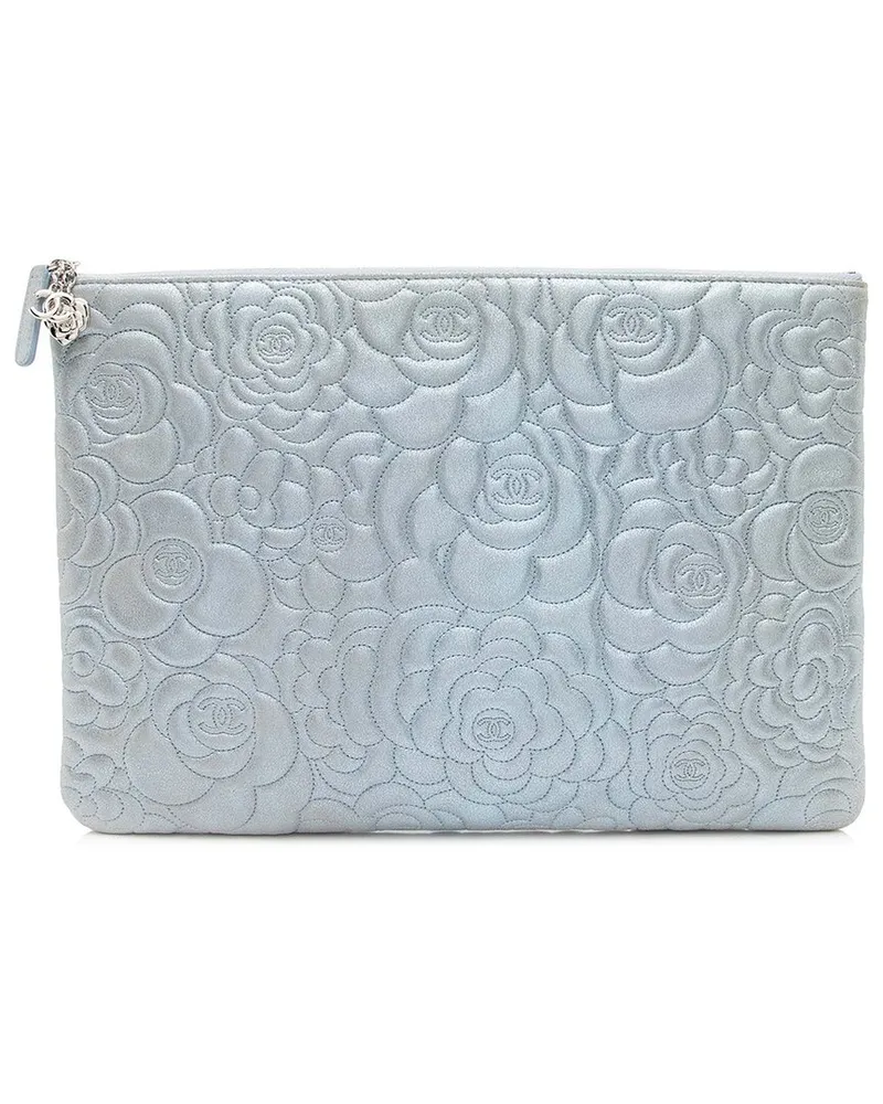 Chanel Blue Lambskin Camellia Large O-Case (Authentic Pre-Loved Nocolor