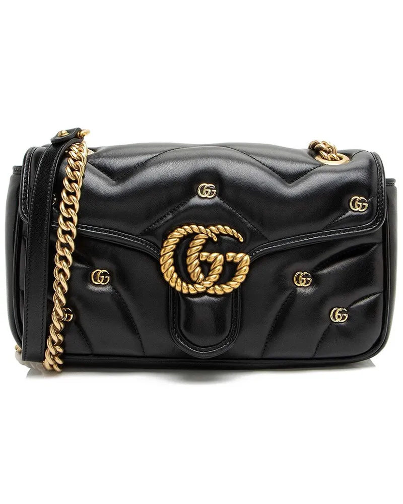 Gucci Black Matelasse Leather GG Marmont GG Studded Small Flap Bag (Authentic Pre-Loved Nocolor