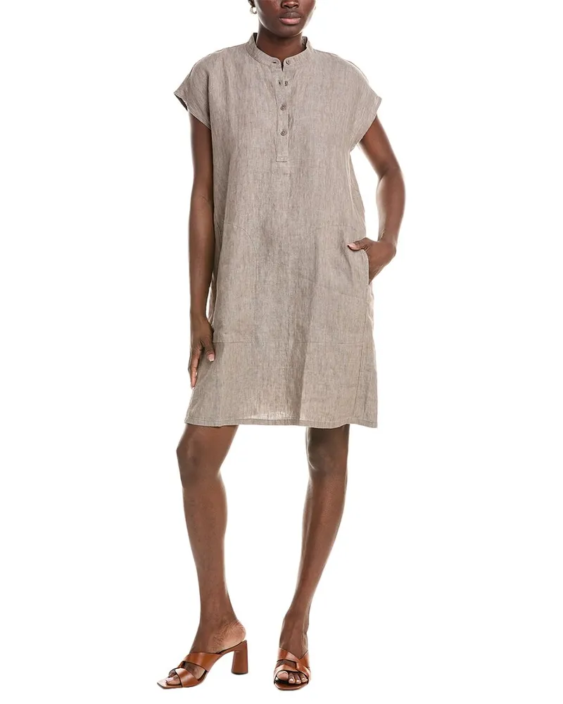 Eileen Fisher Mandarin Collar Linen Dress Gray