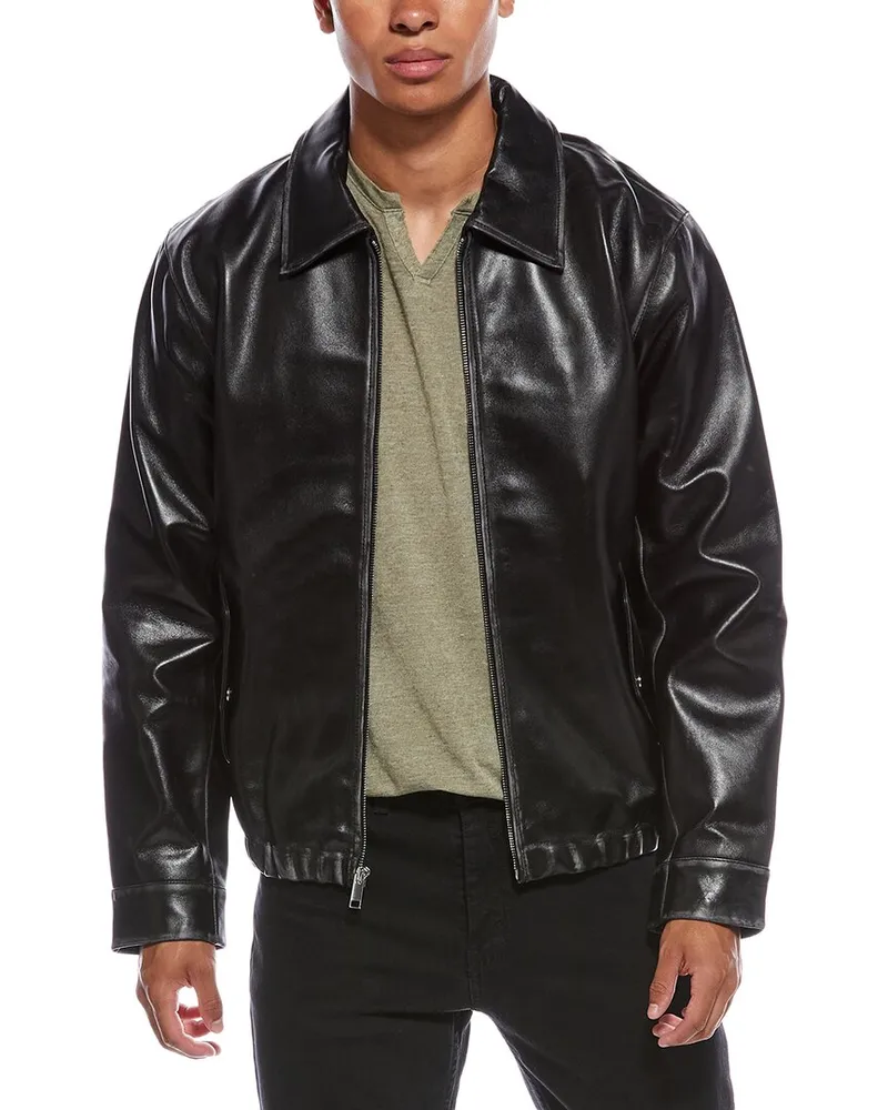 Elie Tahari Distressed Detail Leather Bomber Jacket Grey