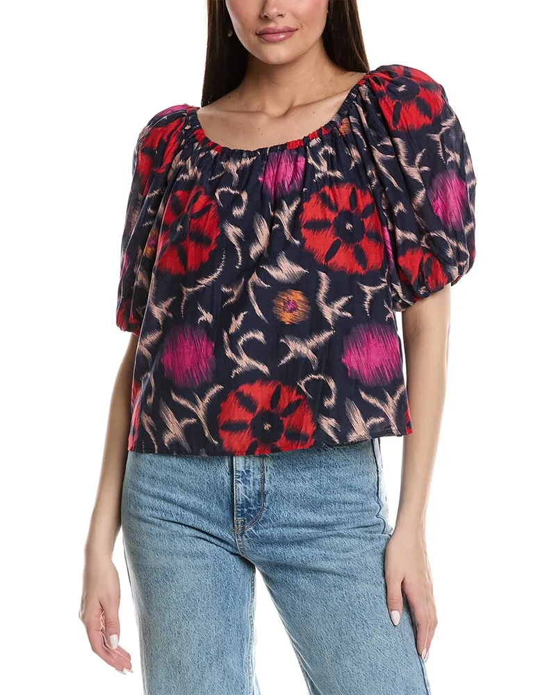 Graham & Spencer Bubble Sleeve Silk-Blend Top Red