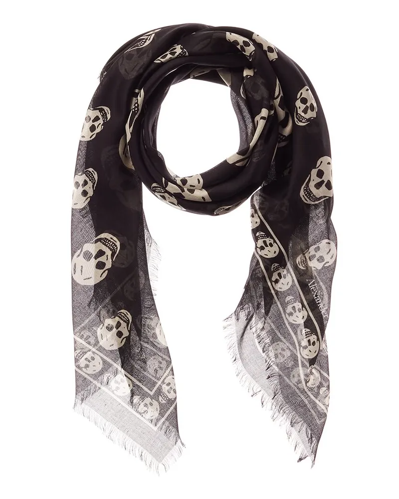 Alexander McQueen Skull Silk-Blend Scarf Black