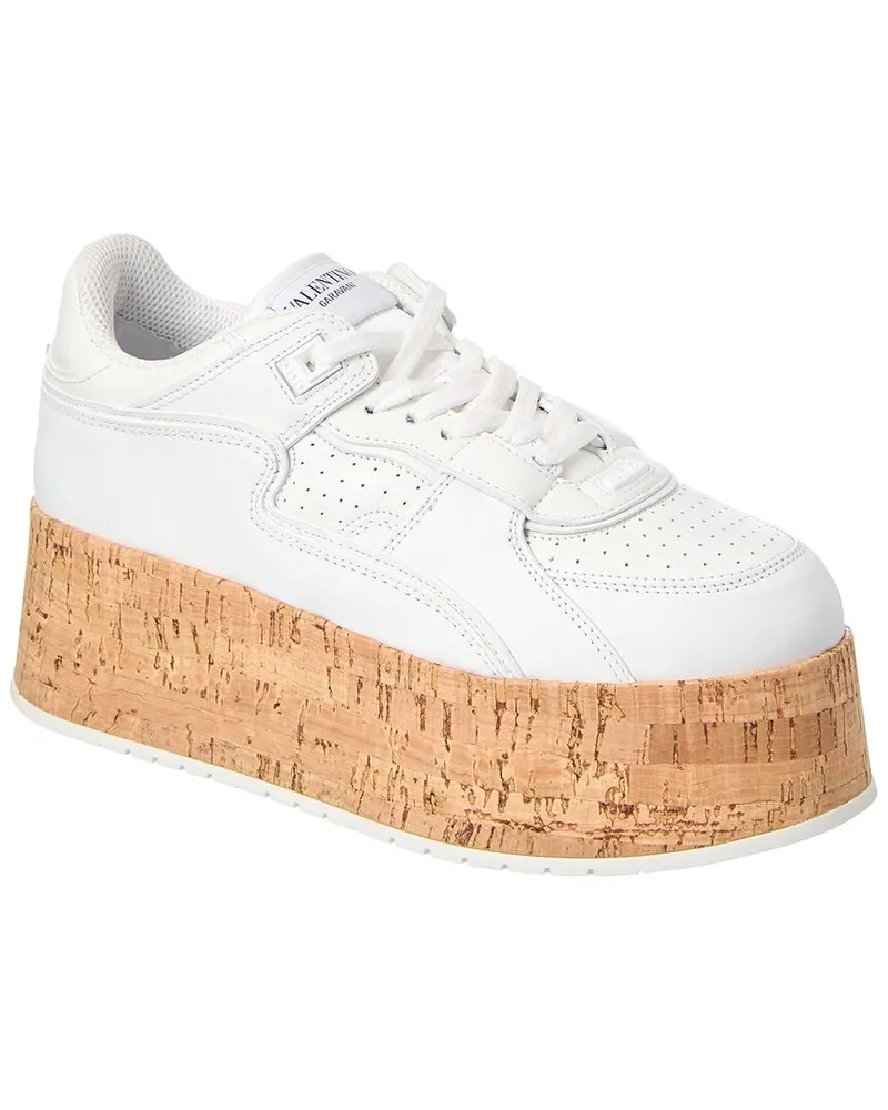 Valentino Garavani Freedots XL Leather & Cork Platform Sneaker White