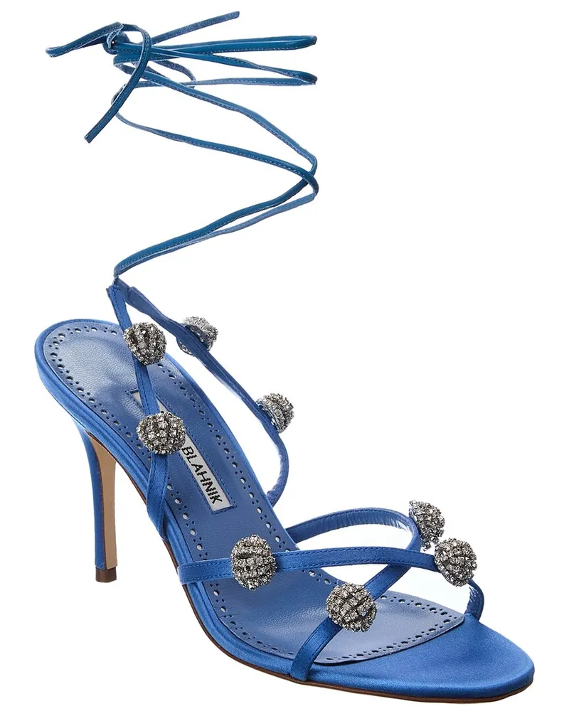 Manolo Blahnik Elsaka 90 Satin Sandal Blue