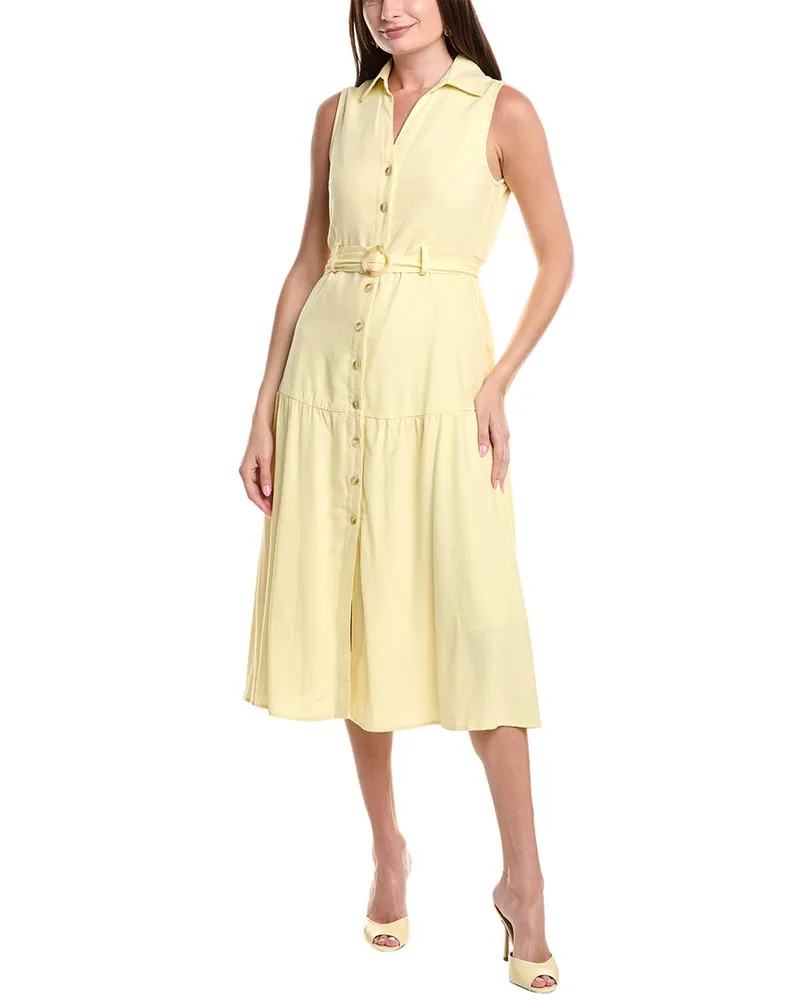 Nicole Miller Jade Linen-Blend Midi Dress Yellow