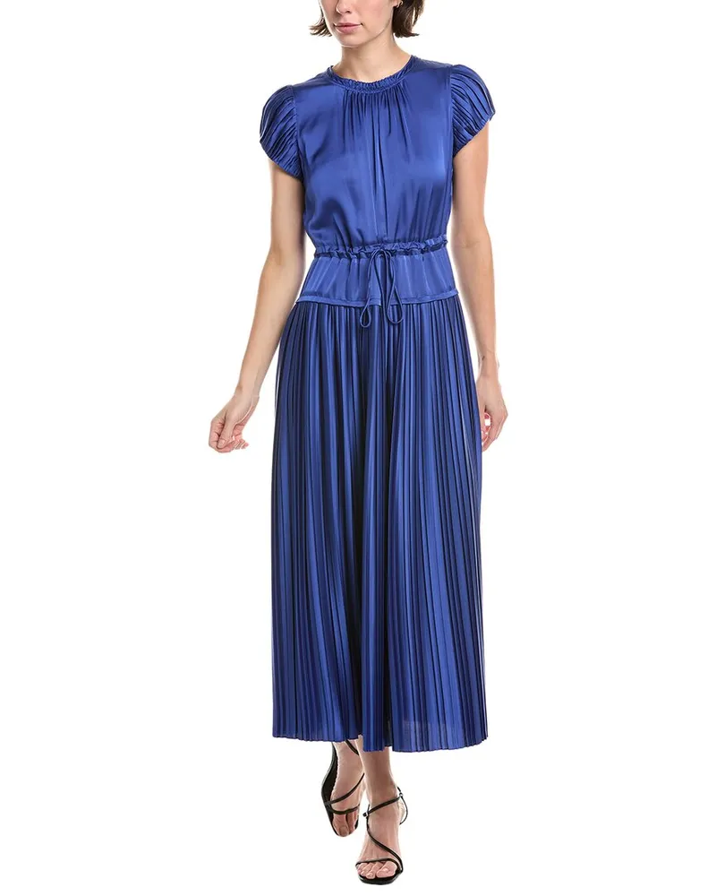 Rebecca Taylor Pleated Sleeve Midi Dress Blue
