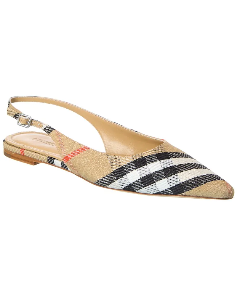 Burberry Birdie Check Canvas Slingback Flat Brown