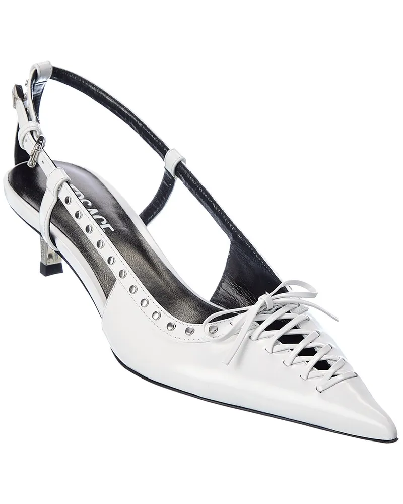 Versace Laced Pin-Point Leather Slingback Pump White