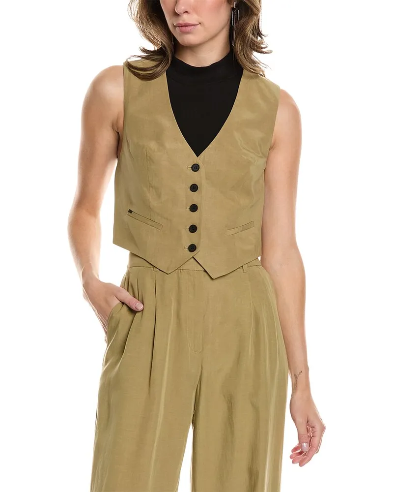 AllSaints Deri Lyn Linen-Blend Waistcoat Brown