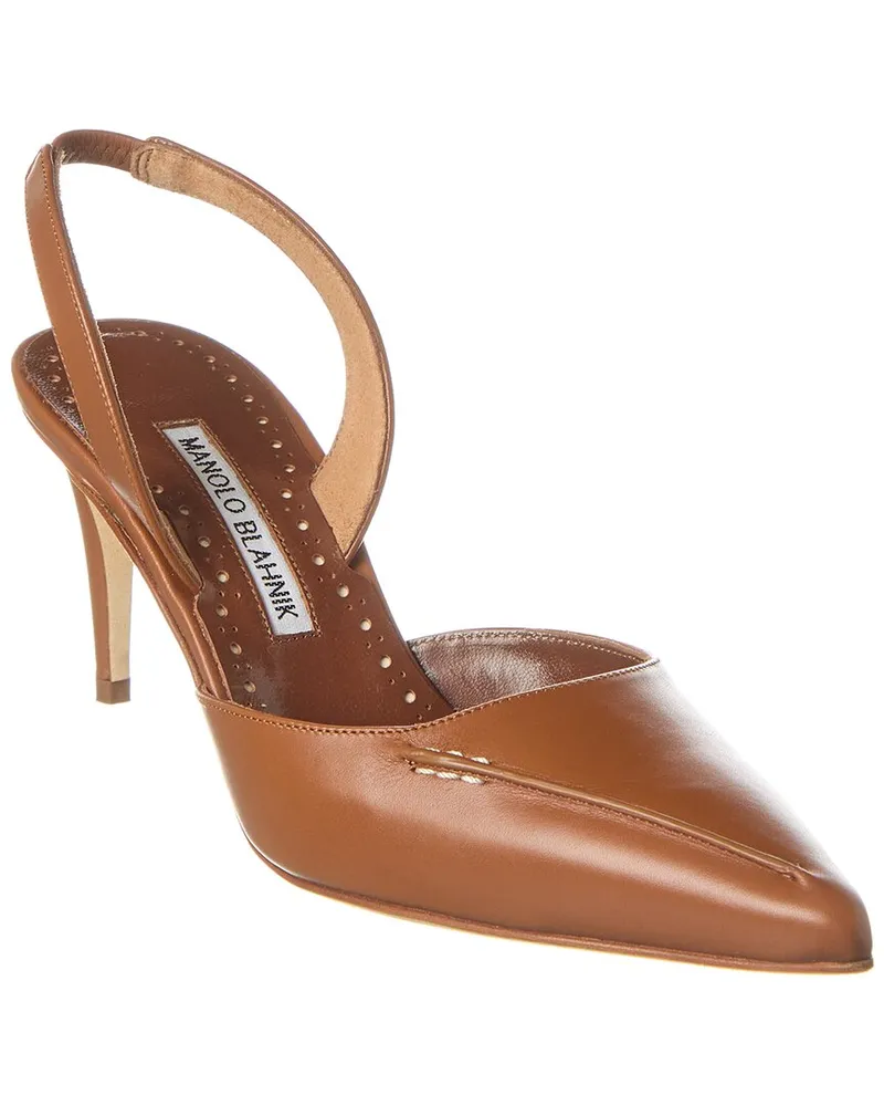 Manolo Blahnik Homerasli 70 Leather Slingback Pump Brown