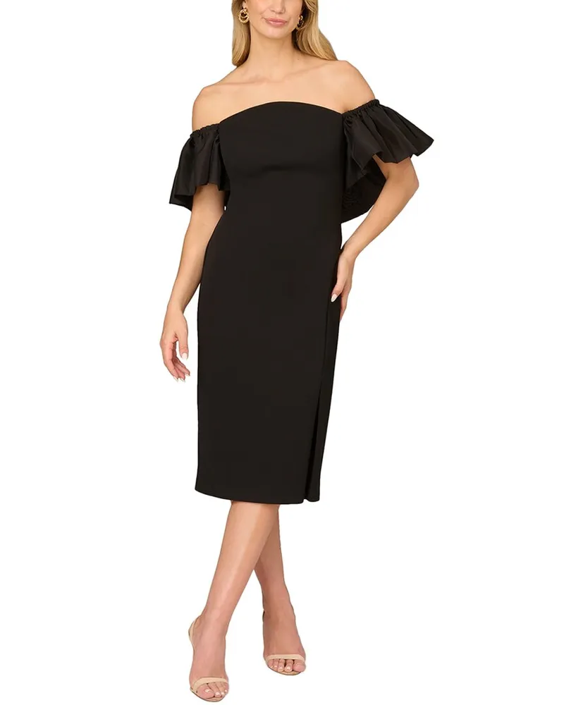 Aidan Mattox Bonded Crepe Sheath Dress Black