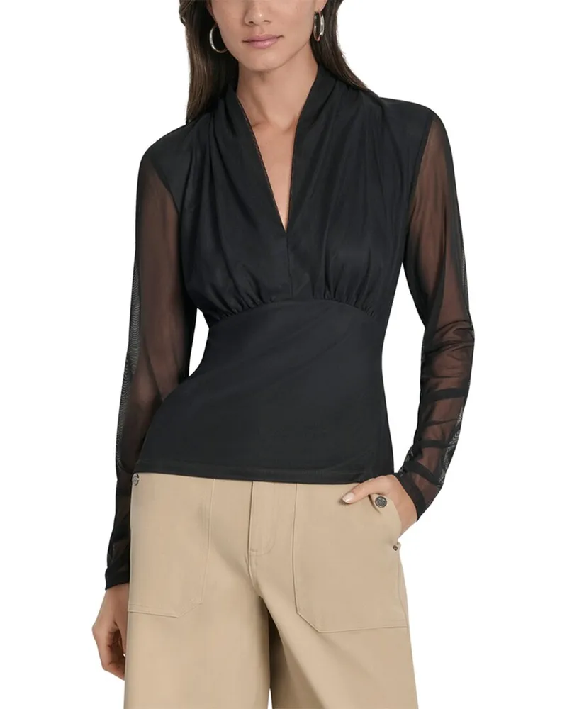 DKNY Mesh V-Neck Top Black
